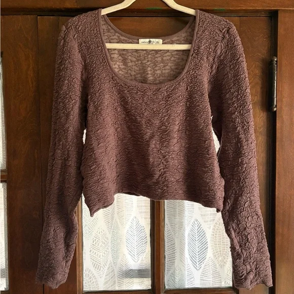 NATURAL LIFE Danielle Square Neck Textured Long Sleeve Top - Mauve Brown - Picture 3 of 8